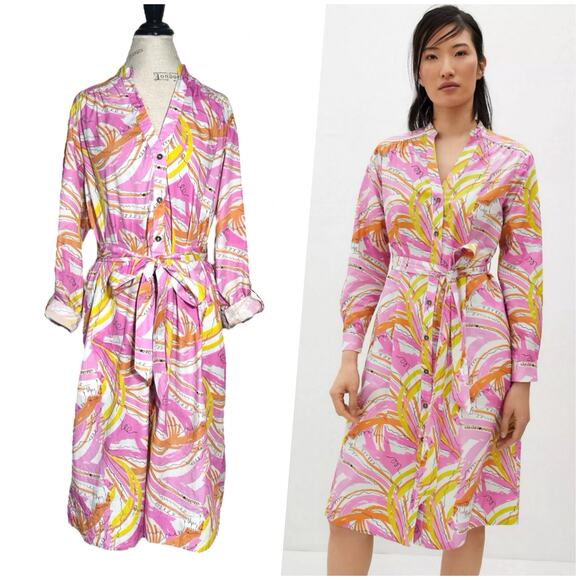By Anthropologie Dresses & Skirts - Vera for Anthropologie | Women | Pink Tropical Confetti Midi Shirt Dress | XL